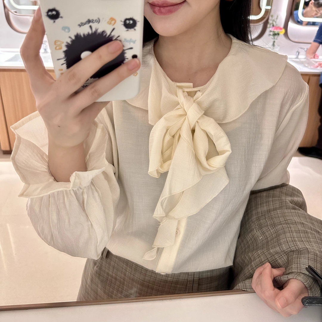 【野兽可可】法式荷叶边V领雪纺衬衫小众设计感女上衣百搭 #7181