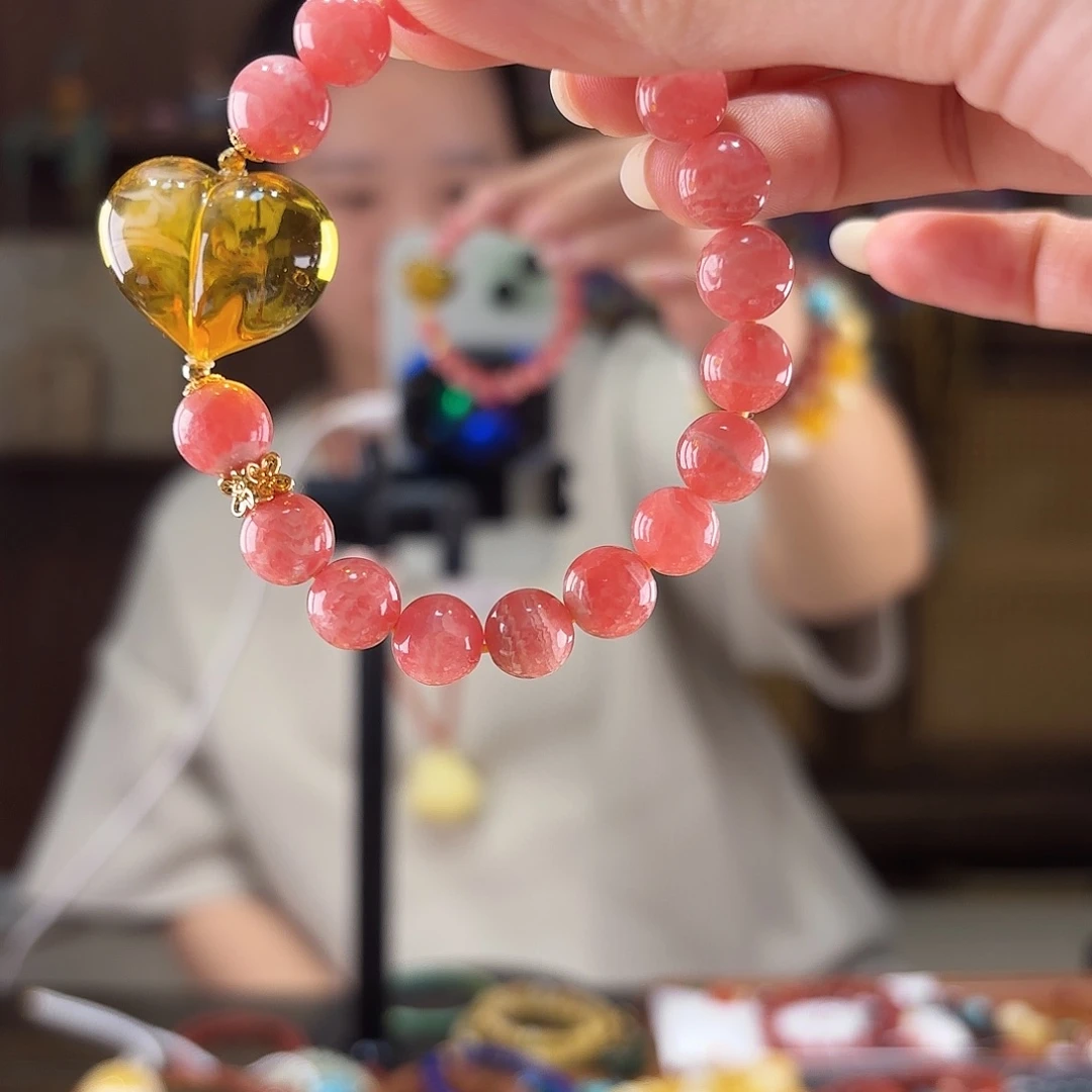 蜜蜡未镶嵌手链蜜蜡屁桃红纹