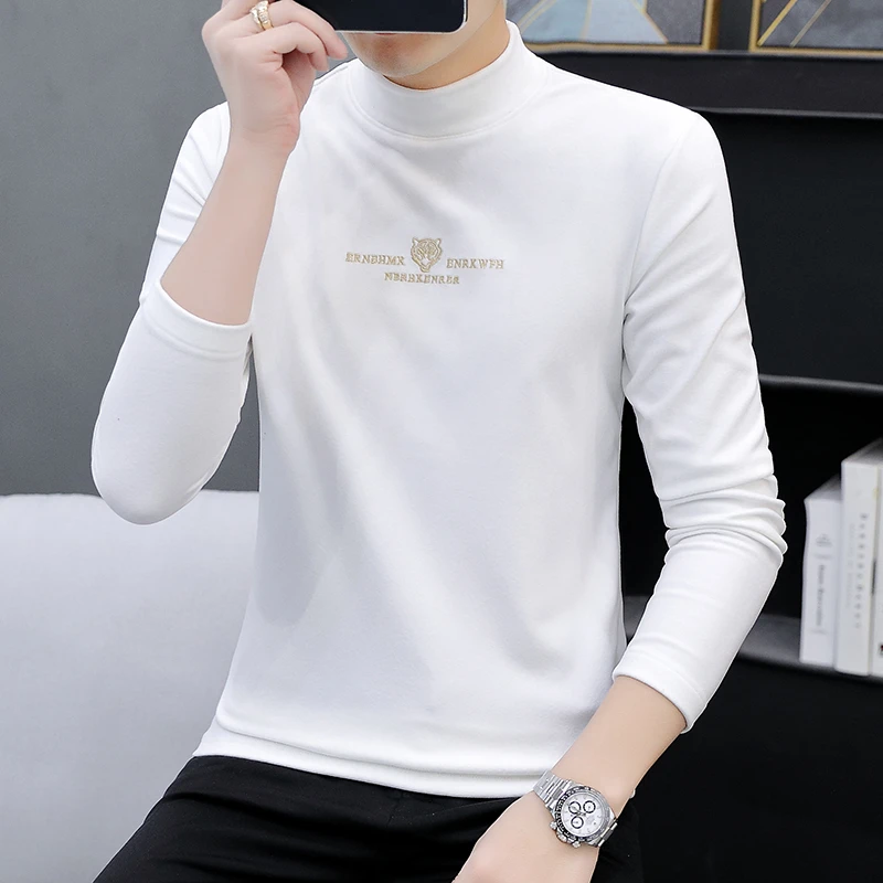 GUNEBOLURWA秋冬新款男半高领德绒欧货打底衫韩版修身t恤个性内搭