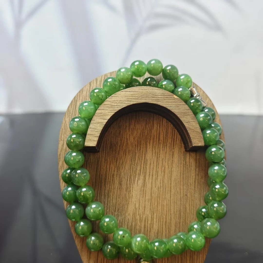 Z和田玉碧玉圆珠项链（卡8）0369