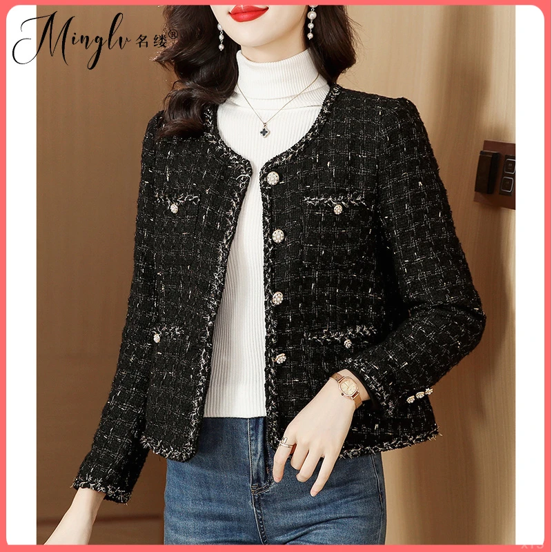 高端品牌爆款小香风粗花呢毛呢外套2025秋冬新款女小个子短款上衣