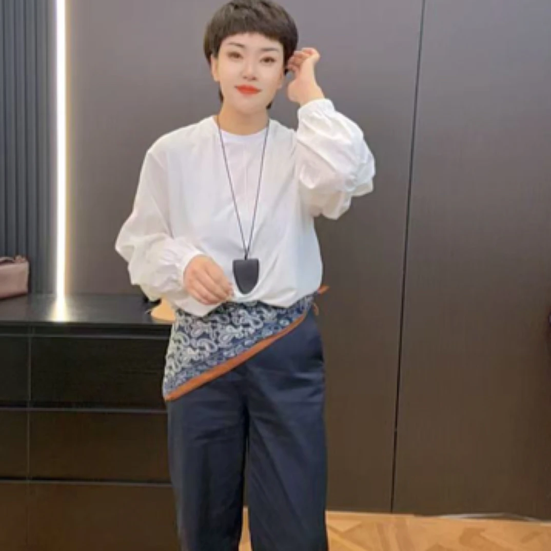 康家衣橱早秋新款设计感抽皱纯色衬衣打底衫9758