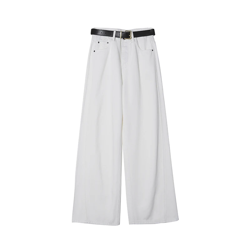 莱赛尔软牛仔复古百搭阔腿轻薄显瘦高腰白色长裤CEA2035