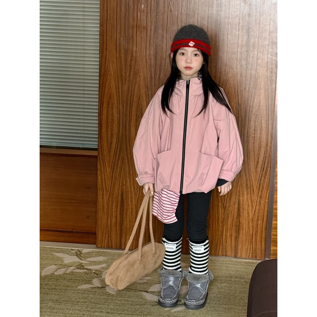 LJ-91387-TBB童装女童外套2025秋冬新款加厚冲锋衣外套户外防风