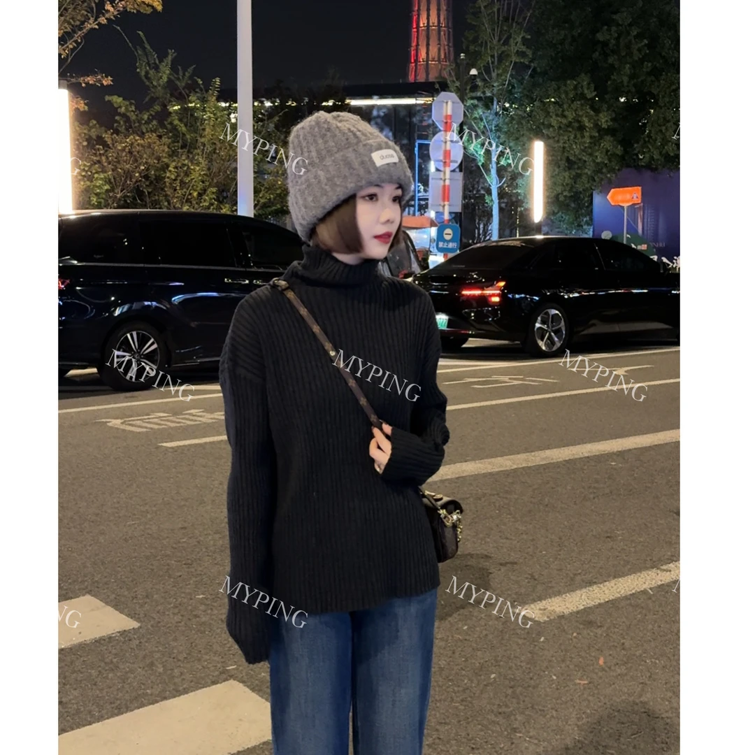 MY【通勤针织】冬季新款韩系百搭显瘦高领内搭针织衫慵懒风坑条上衣