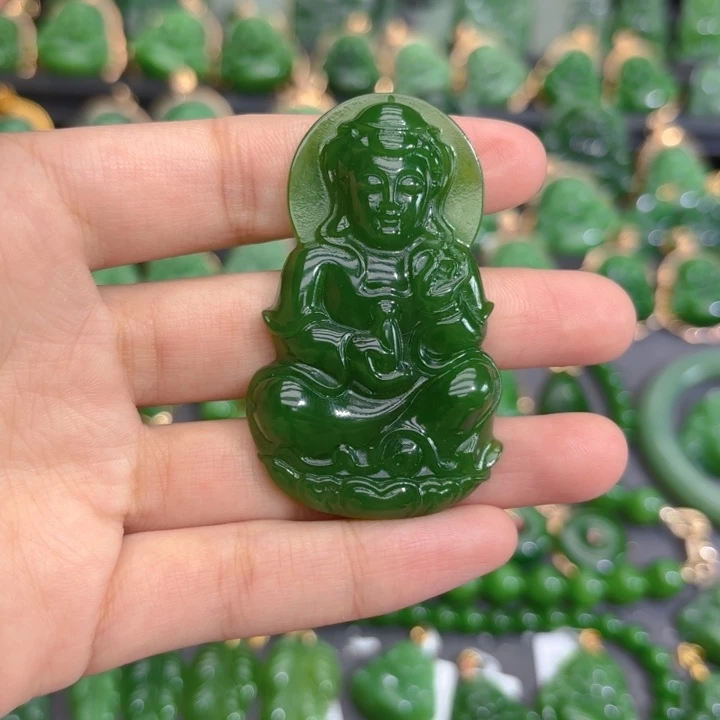 颈饰未镶嵌和田玉（碧玉）特价辣绿57m观音编绳