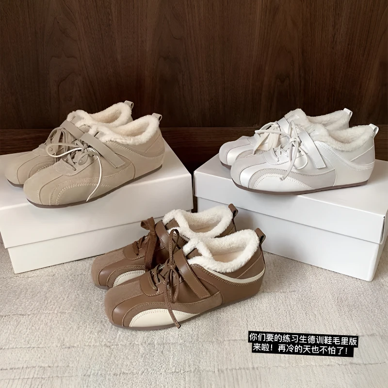 【S茵茵】练习生德训鞋~5cm内增高魔术贴薄底毛毛休闲鞋女阿甘鞋冬