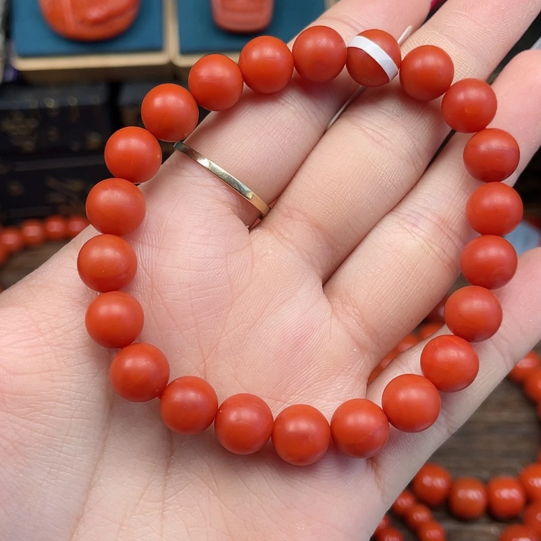 南红玛瑙未镶嵌手串保山哑光柿子锦卡9mm+