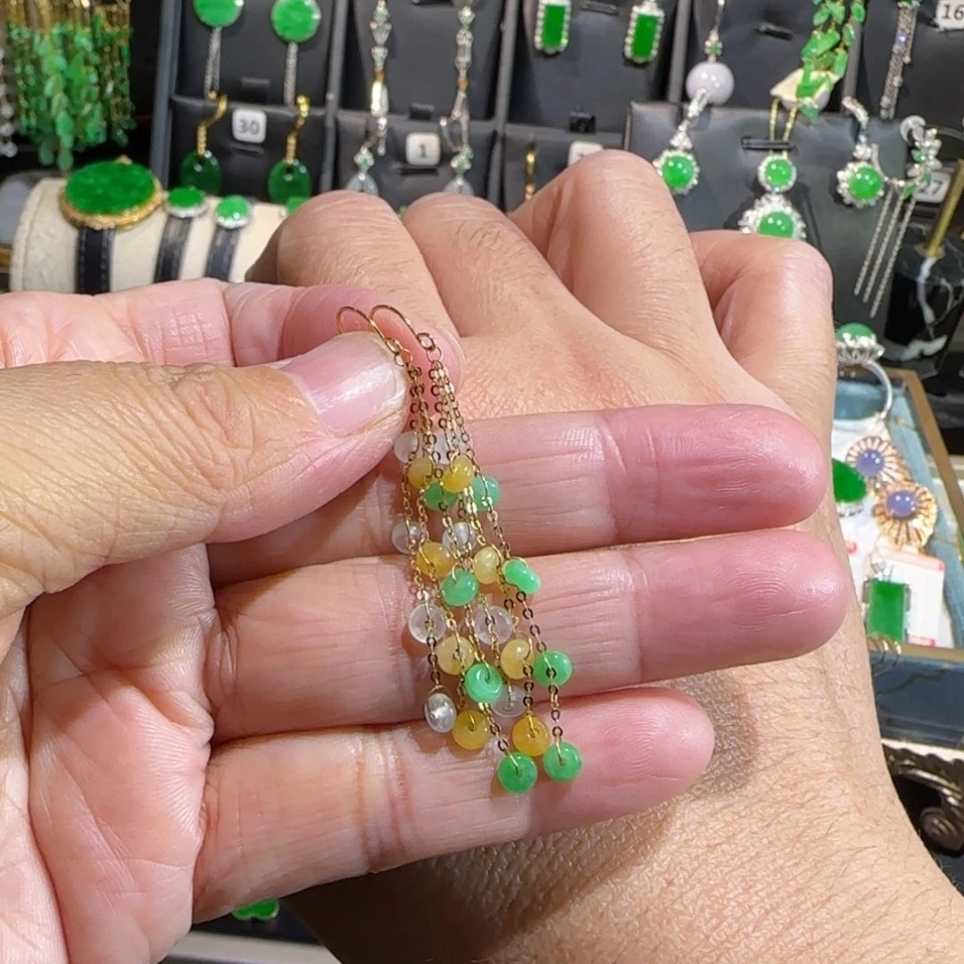 翡翠18K金镶嵌颈饰耳钩