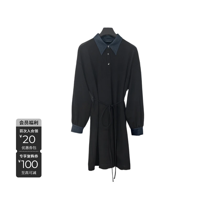 S·DEER圣迪奥新款女装显瘦休闲气质时尚黑色连衣裙S251Z1201
