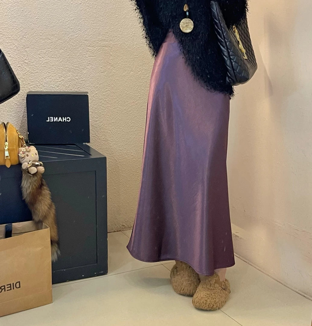 {凌子}韩版高级感显瘦缎面鱼尾半身裙冬季新款设小众洋气百搭气质