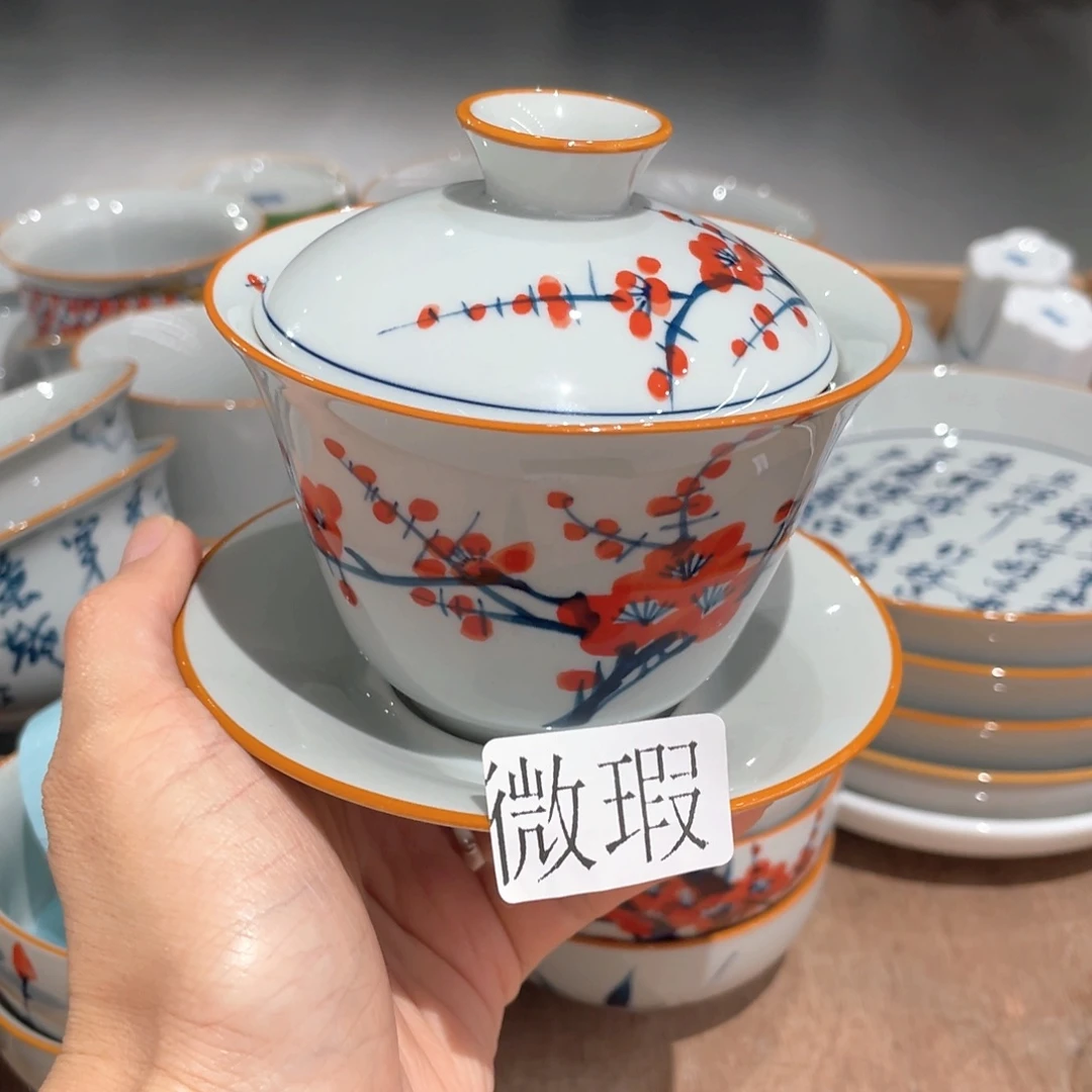 釉下彩纯手绘有瑕