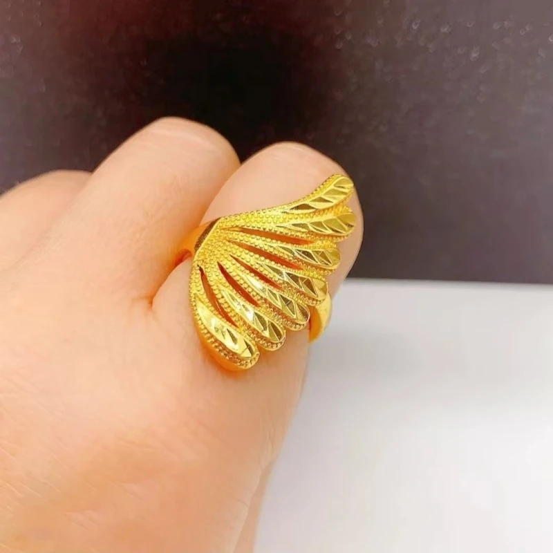 新款K0010金色高端轻奢开口大孔雀凤凰鎏世金戒指