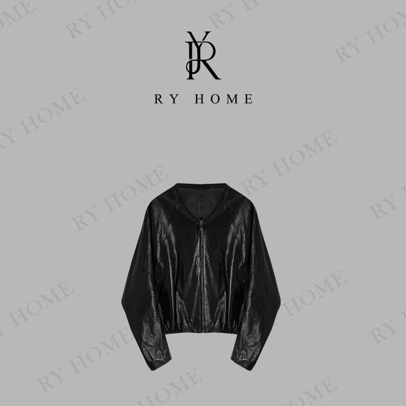 【容雨RYHOME】100绵羊皮蝙蝠袖V领短款皮衣外套 253W2362