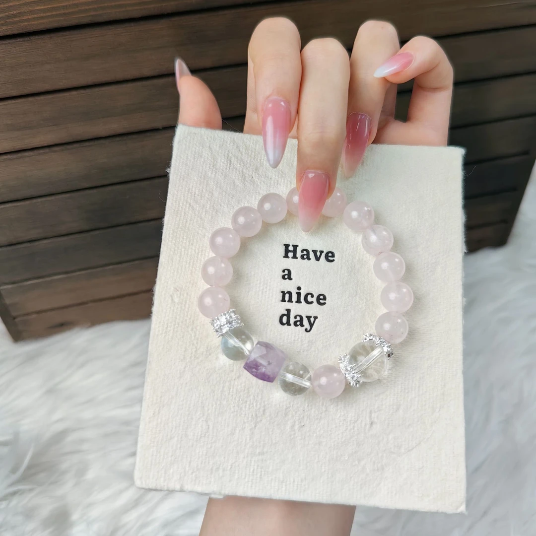 天然水晶粉水设计款女手链手串百搭手串时尚A028