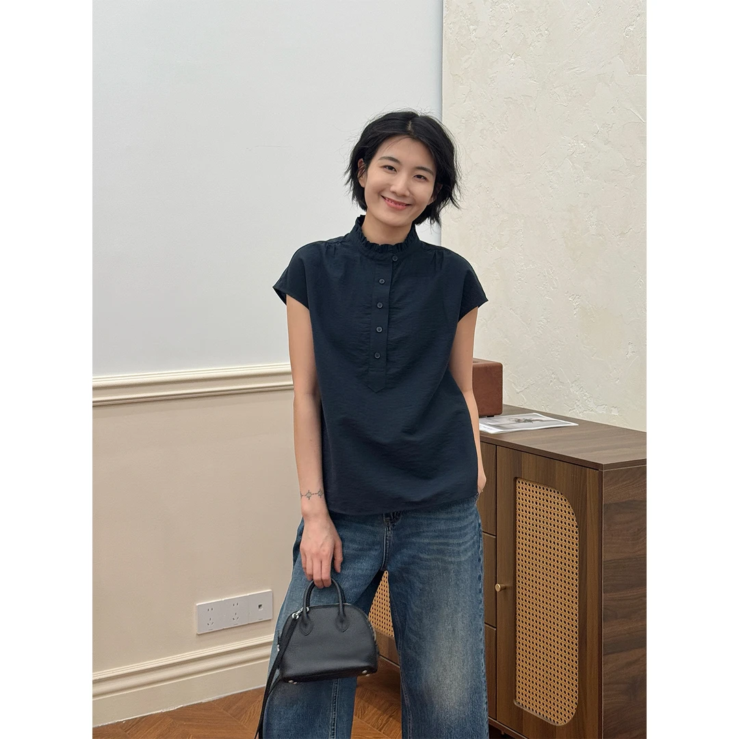 LANGQING 新款夏季薄款小飞袖简约宽松百搭衬衫44282#
