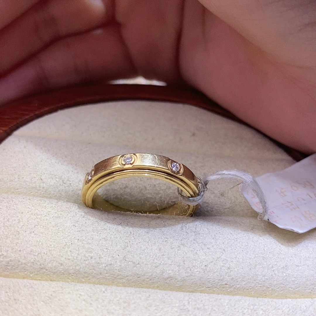 钻石戒指/指环18K金镶嵌7钻转动戒指k黄16