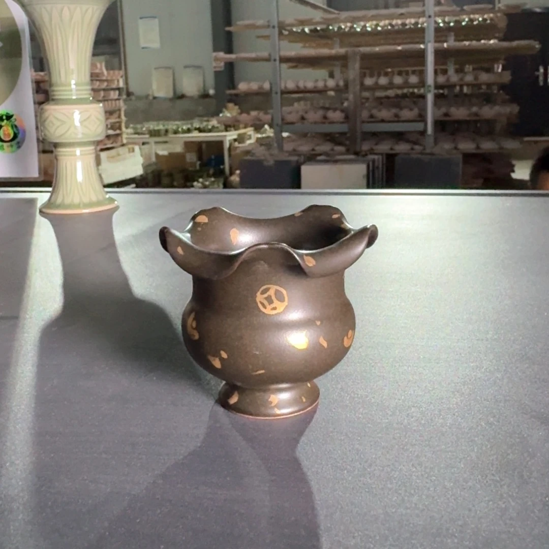 描金钱币 花口尊 耀州窑仰山