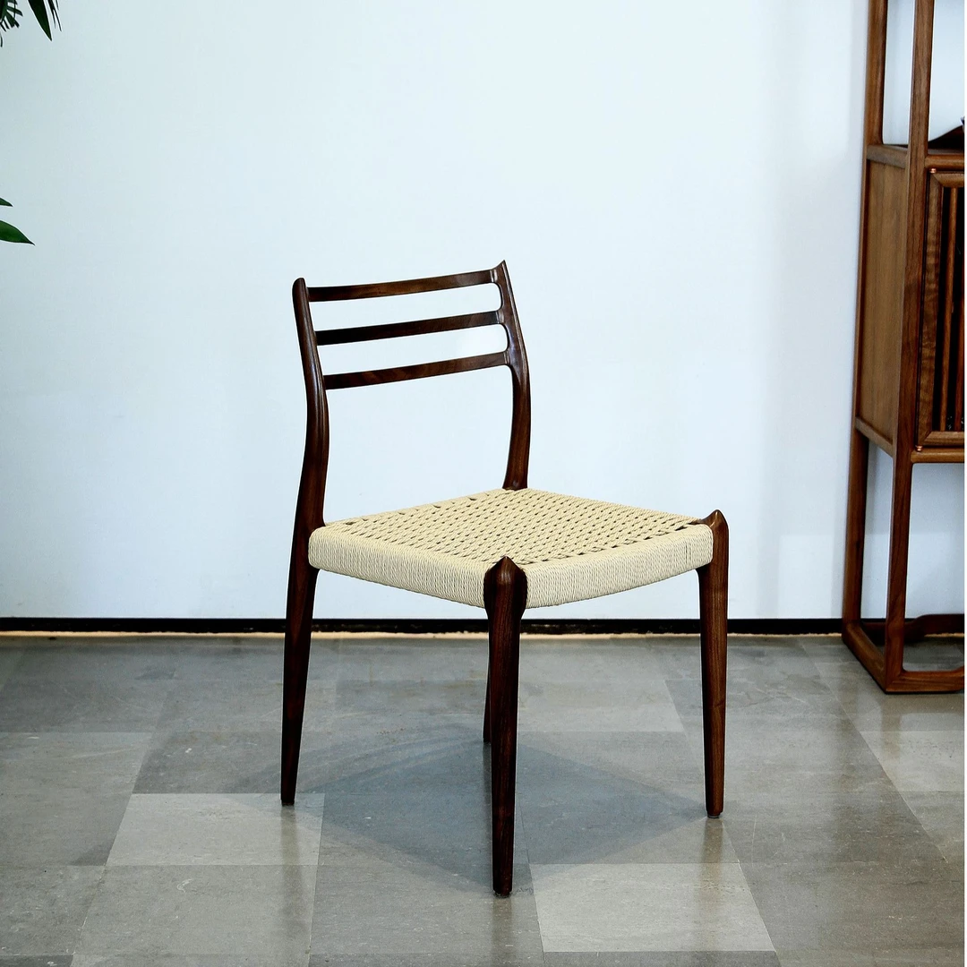 北美黑胡桃木藤编靠背椅秋藤餐椅休闲椅客厅餐厅咖啡吧书桌椅