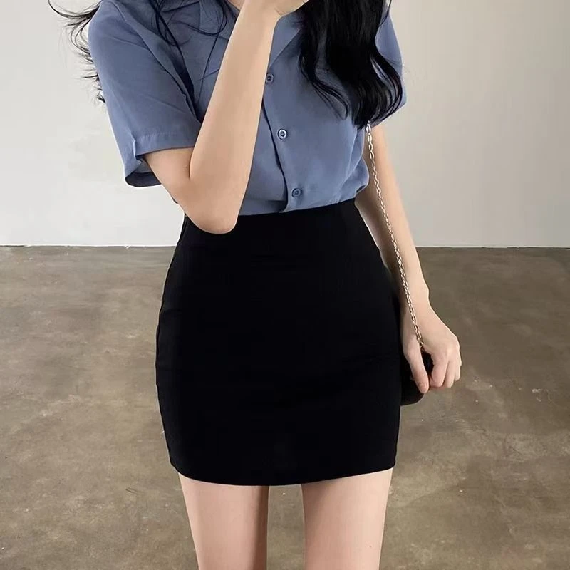 现货）纯色高腰A字版显瘦25新款女春夏秋季弹力修身包臀裙