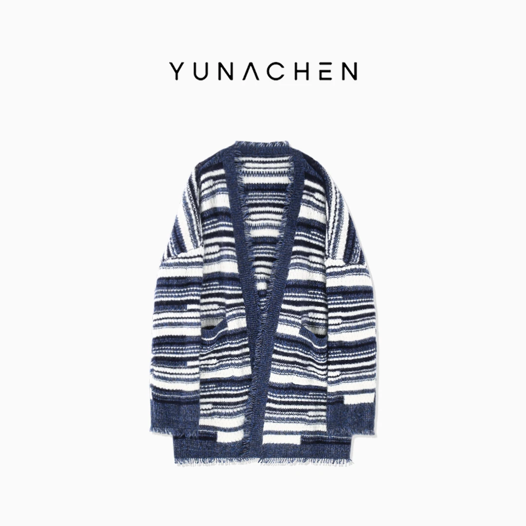 菠萝宝宝yuna【旧巷条纹】19.5微米羊绒珠片马海毛超细羊毛开衫YH28