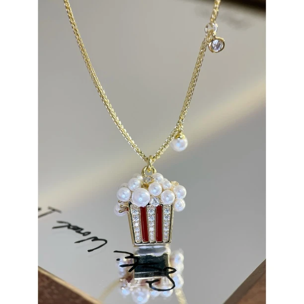 镀K金 M记爆米花桶 复古吊坠女小众轻奢时尚项链Y179