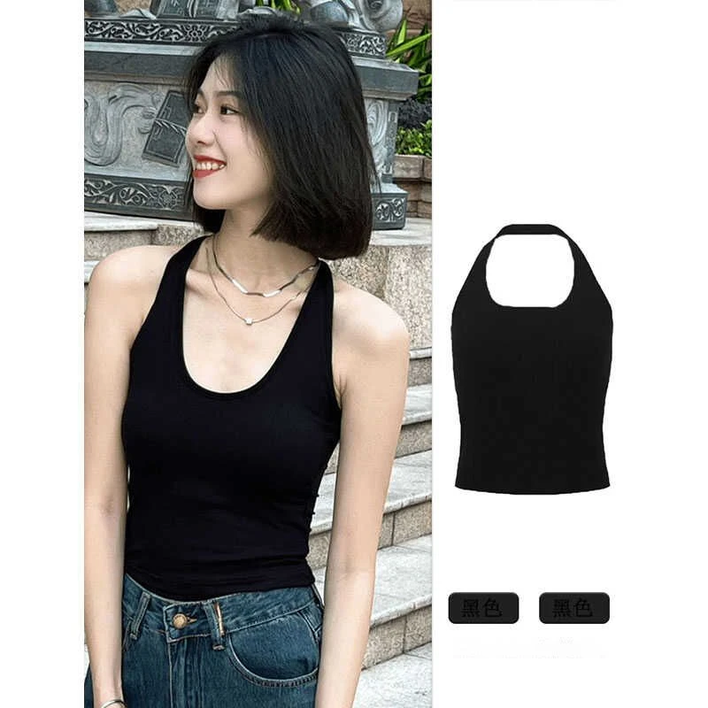 黑色挂脖吊带小背心女春夏外穿高级感绝美内搭打底无袖上衣