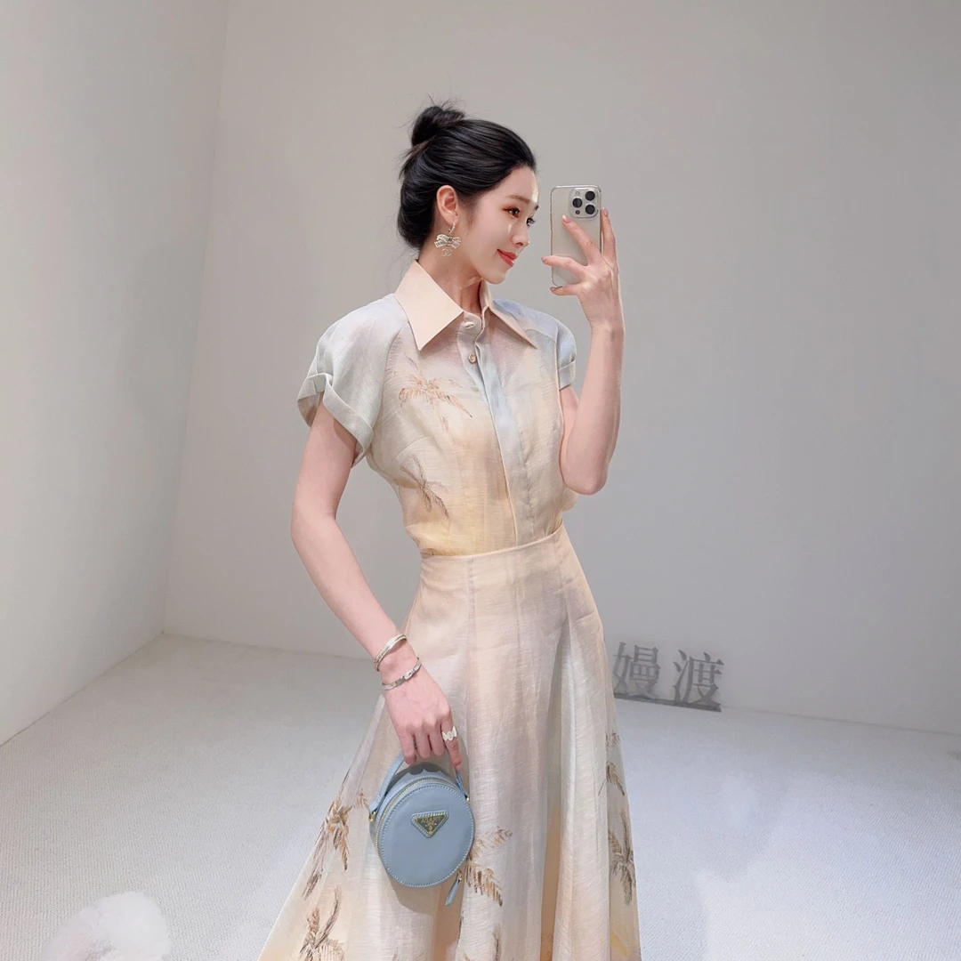 嫚渡2025春夏新款套装高端女装名媛度假风套装小众短袖上衣半裙