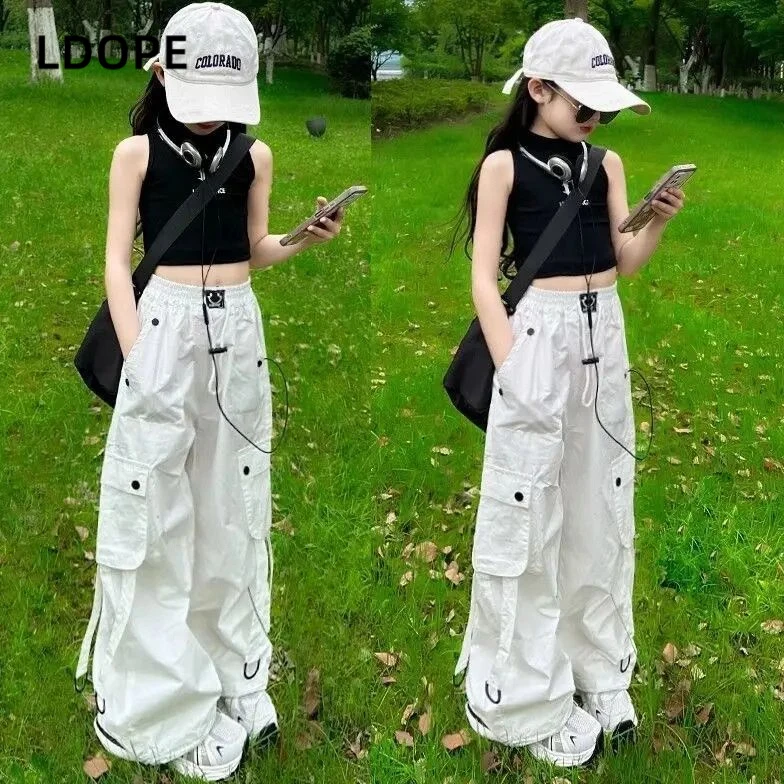 女童工装裤子夏季儿童薄款休闲裤新款中大童女孩洋气宽松阔腿长裤