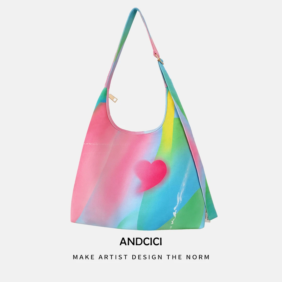 彩虹沁心 设计师原创款 拉链斜挎单肩手提包上班通勤包托特书包