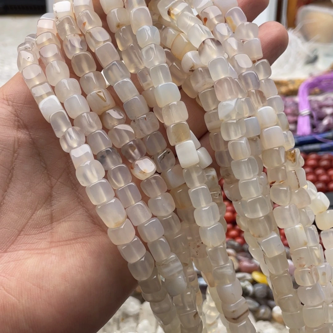 玛瑙/玉髓未镶嵌珠宝半成品一条装卡6mm白玛瑙方糖