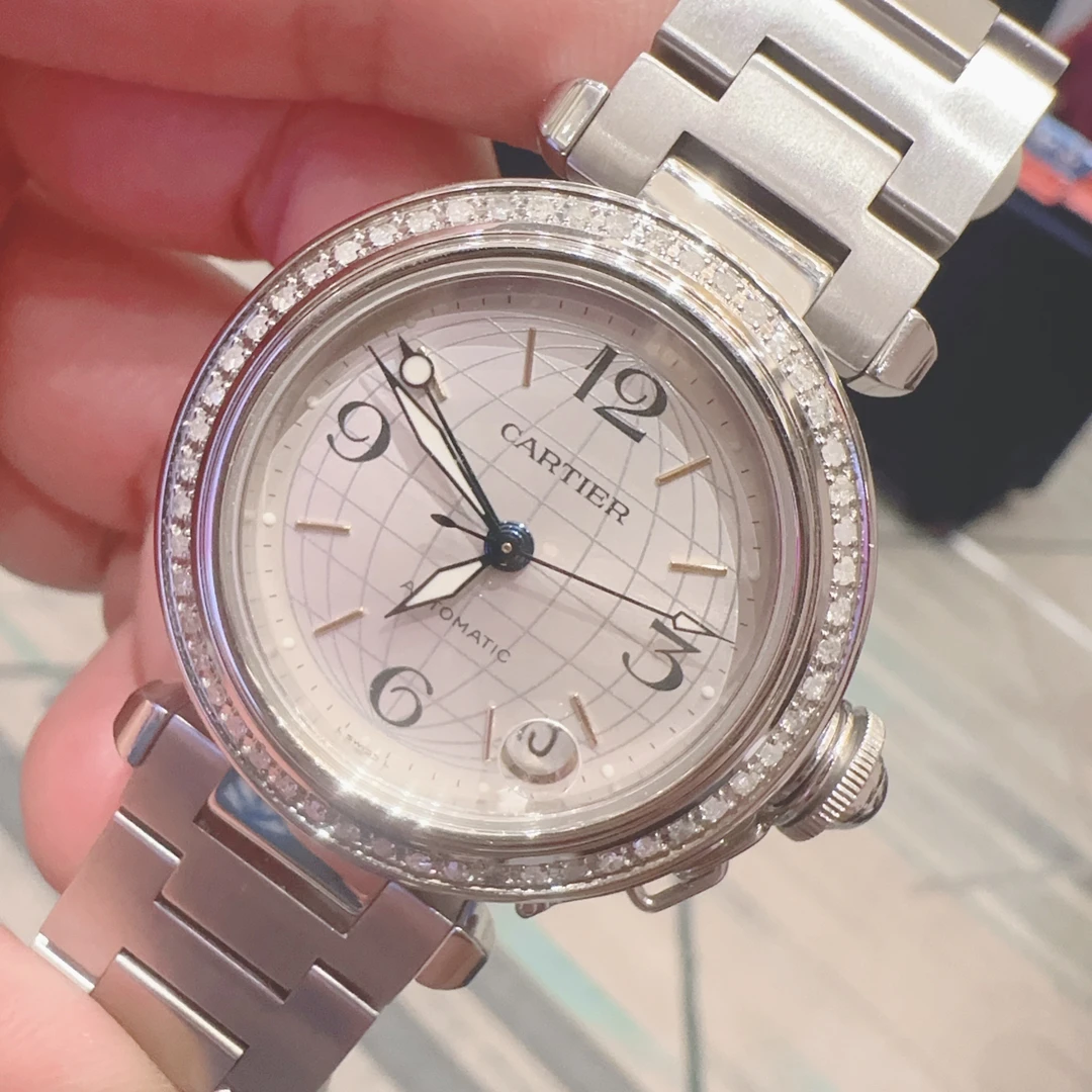99新 Cartier/卡地亚 帕莎地球仪盘/自动机械/表径35[250913HH]