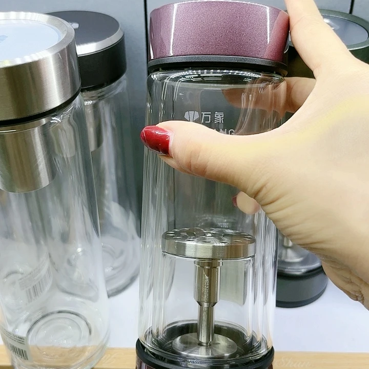 万象品牌双层玻璃杯V158L带紫色