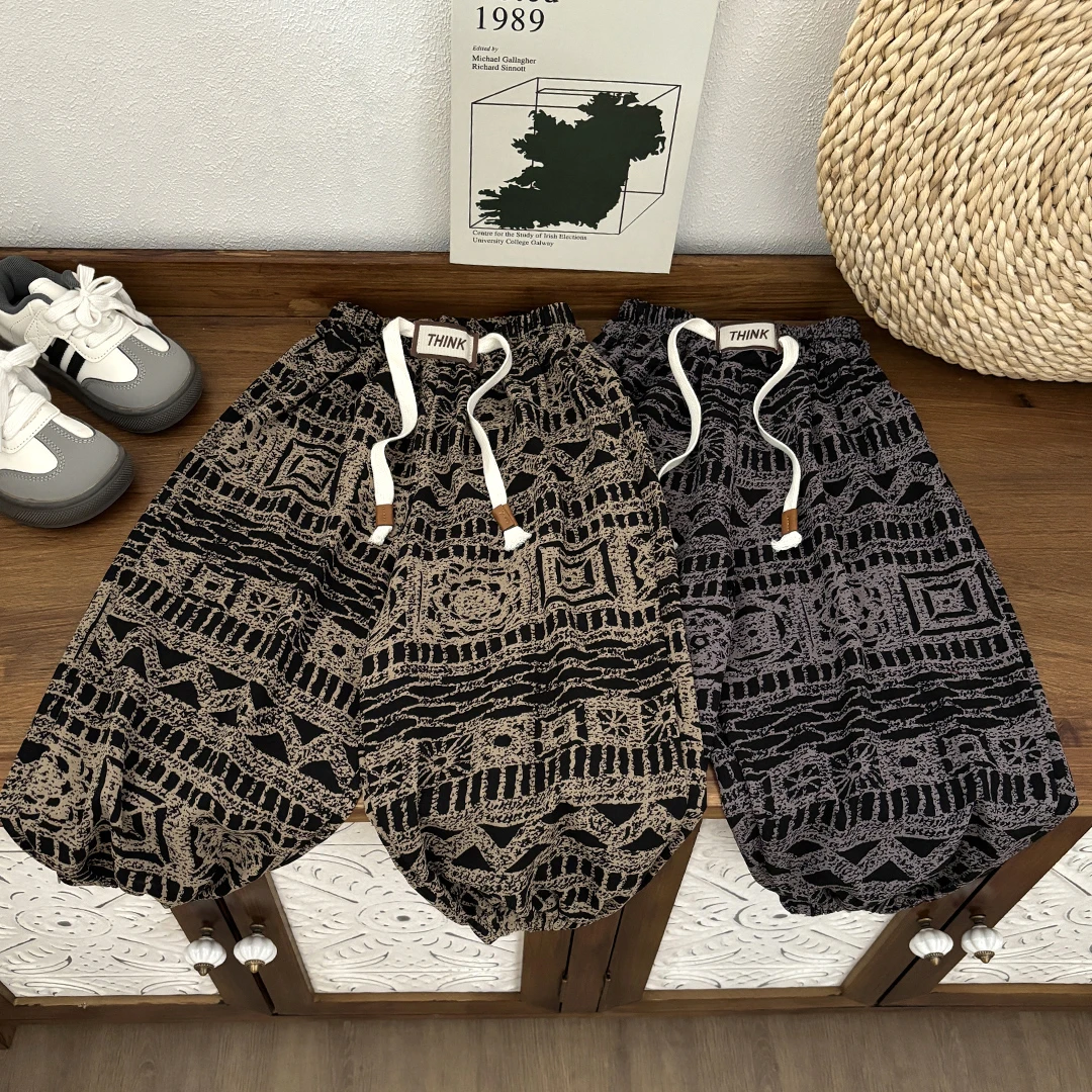 【清仓】薄款夏季儿童防蚊裤冰丝麻复古炒色扎染男女童束口灯笼裤