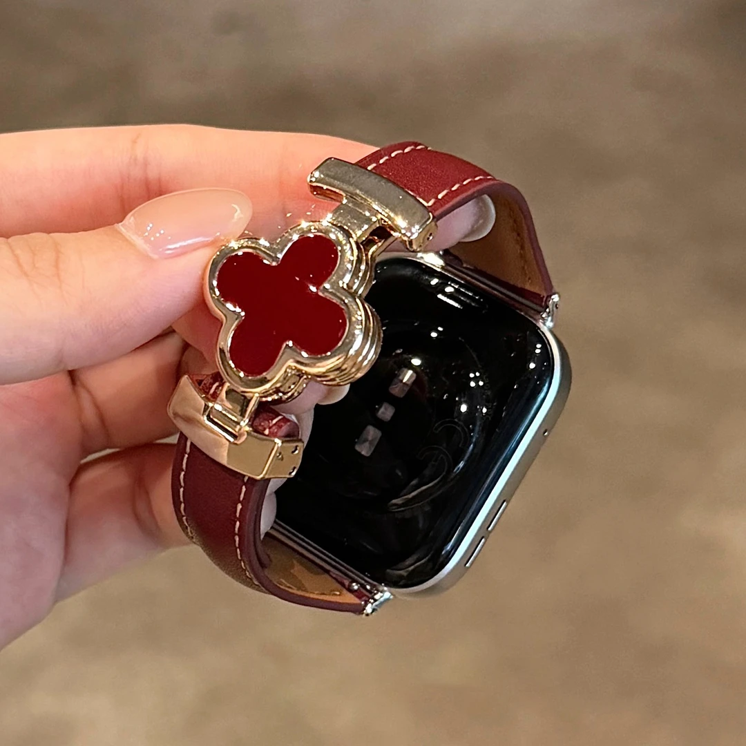 适用华为四叶草磁吸扣皮质手表表带watch3watch4FIT34GT4GT5pro女