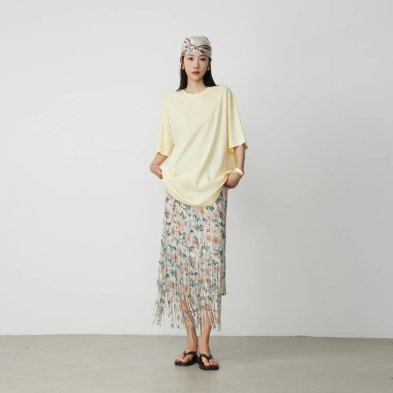 ATUMU半身裙系列  春夏上新 丨松紧腰不规则雪纺流苏半裙AT423