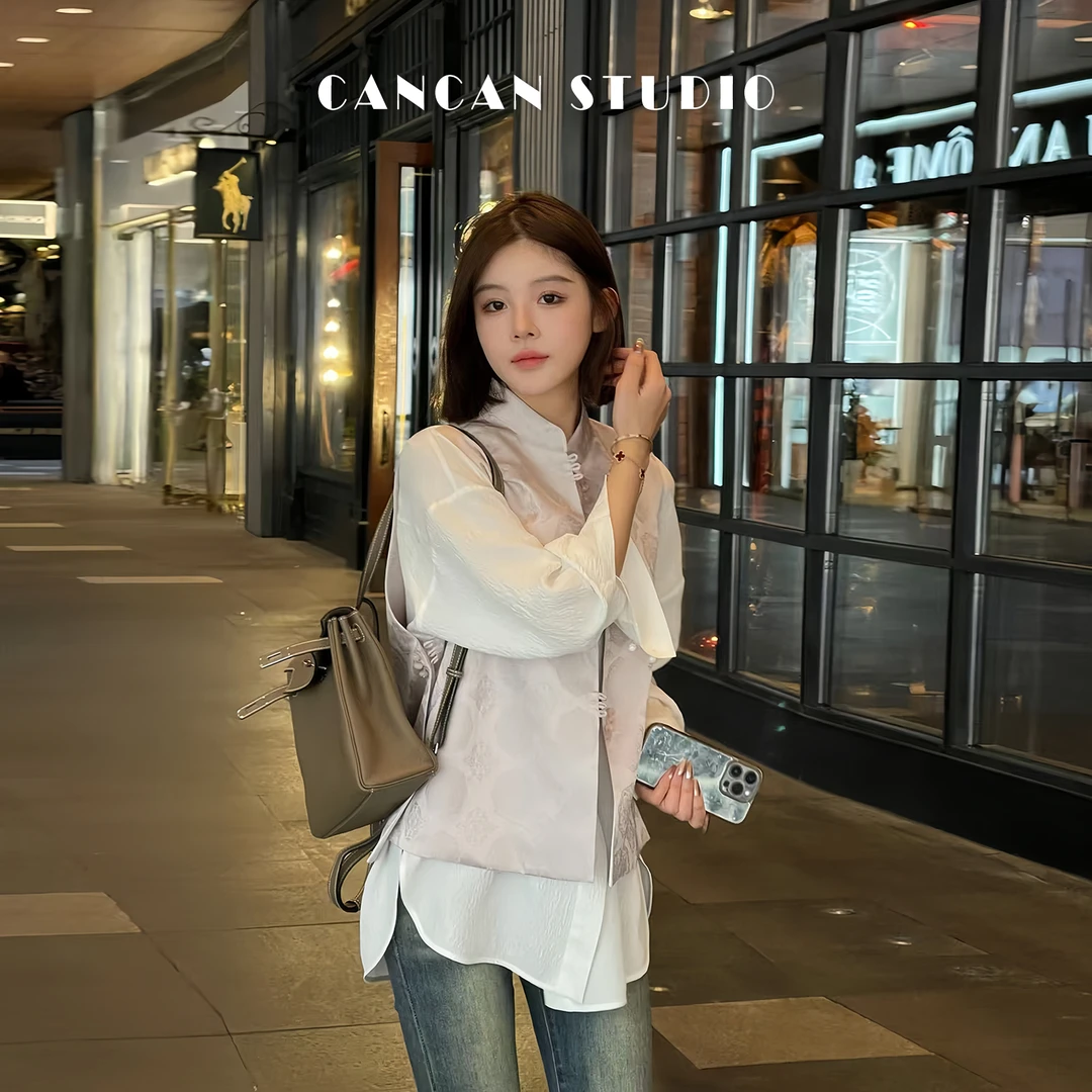 CANCAN STUDIO-新中式秋冬设计师款宋锦马甲上衣G334012