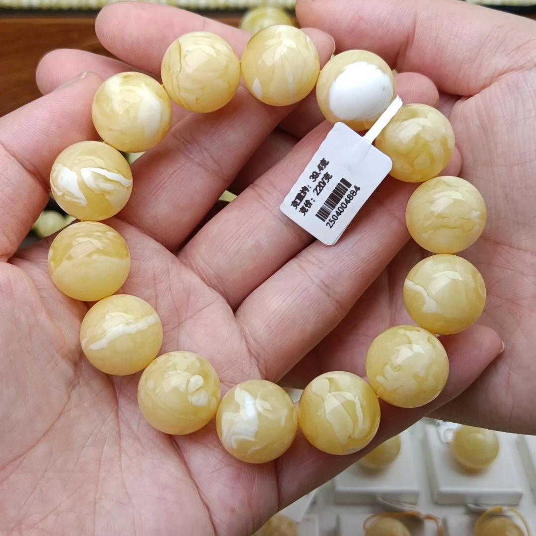 未镶嵌蜜蜡手链瓷白花蜡高货毕业级手围18.5