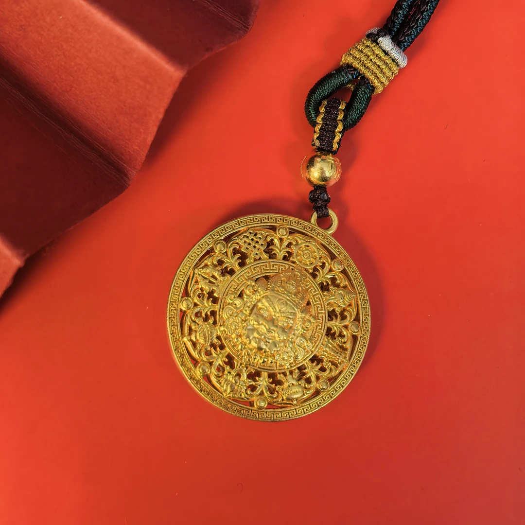 吊坠足银 纯手工打造镂空花丝黄财神坠链足银吊坠项链男女轻奢款