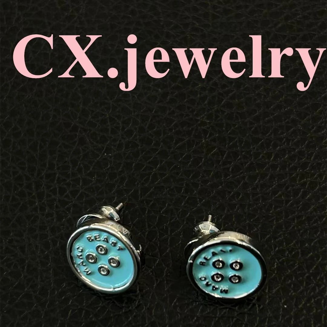铜合金珐琅耳饰 蓝色纽扣耳钉 8106
