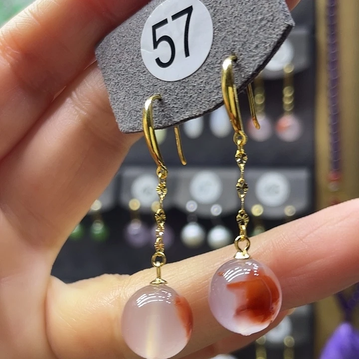 南红玛瑙银S925镀金镶嵌耳饰