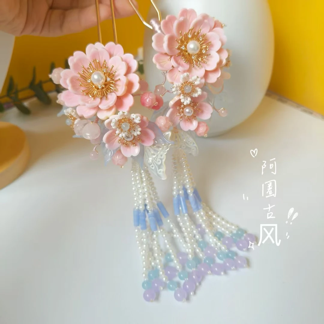 阿圈中国风原创设计发簪超仙插梳温婉风流浪丹宁风公主风