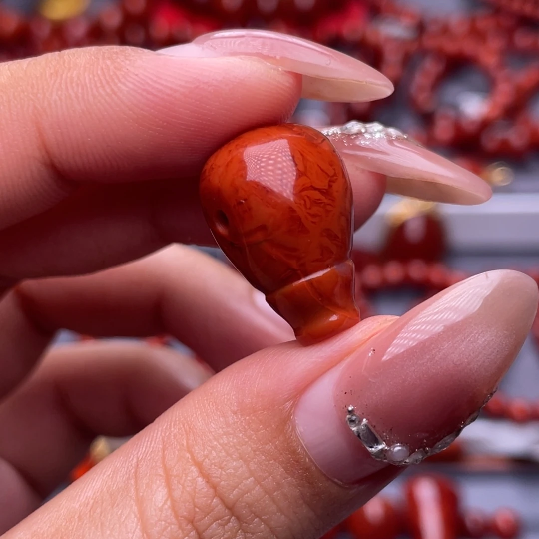 南红玛瑙未镶嵌其他原矿）高品13.8mm瓦西柿满肉虎皮火焰奶嘴三通