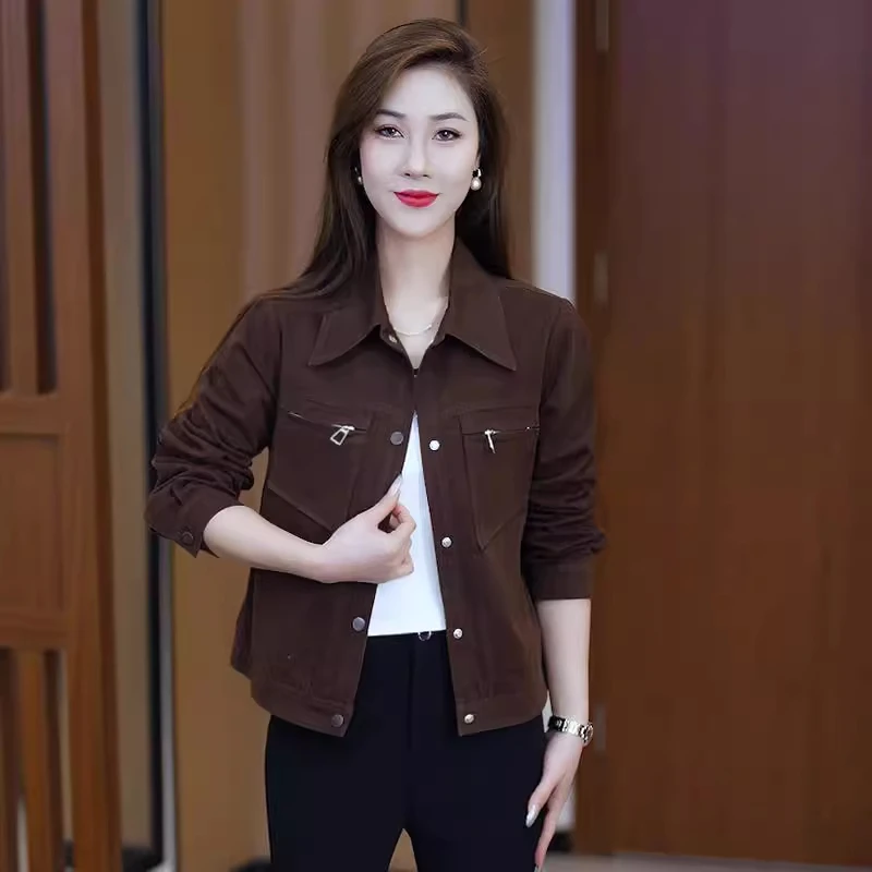 【有间】短款牛仔外套女2025春秋新款气质宽松显瘦翻领纯色百搭上衣