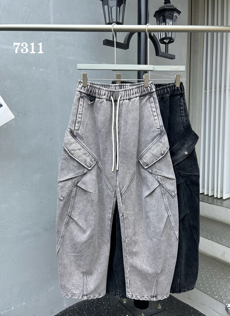 7311/B13 潮牌牛仔加绒弯刀重工洗水棉情侣男女百搭牛仔裤（阿龙）