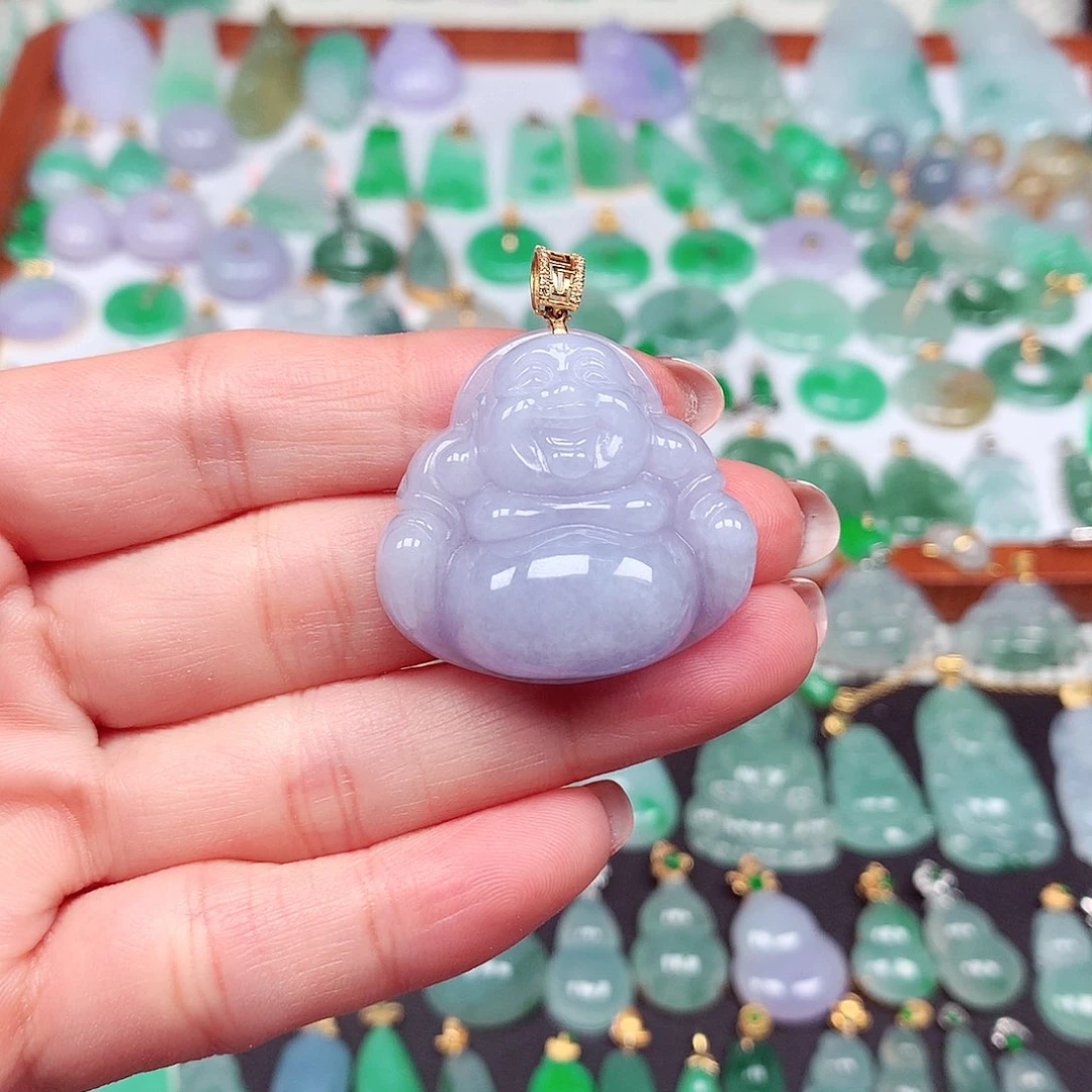 翡翠颈饰18K金镶嵌天然翡翠A货