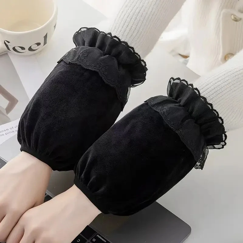 加宽短款羽绒服袖套女冬季花边蕾丝防脏套袖办公室学生防污洗碗护