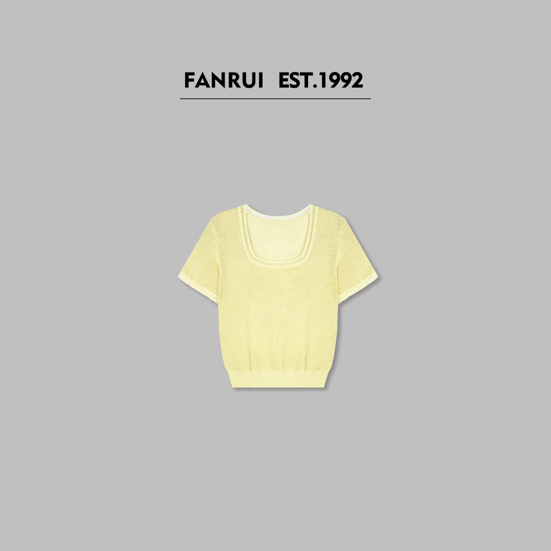 FANRUI/泛芮「樱花白巧」天丝亚麻方领洋气百搭新款短袖T恤LP16206