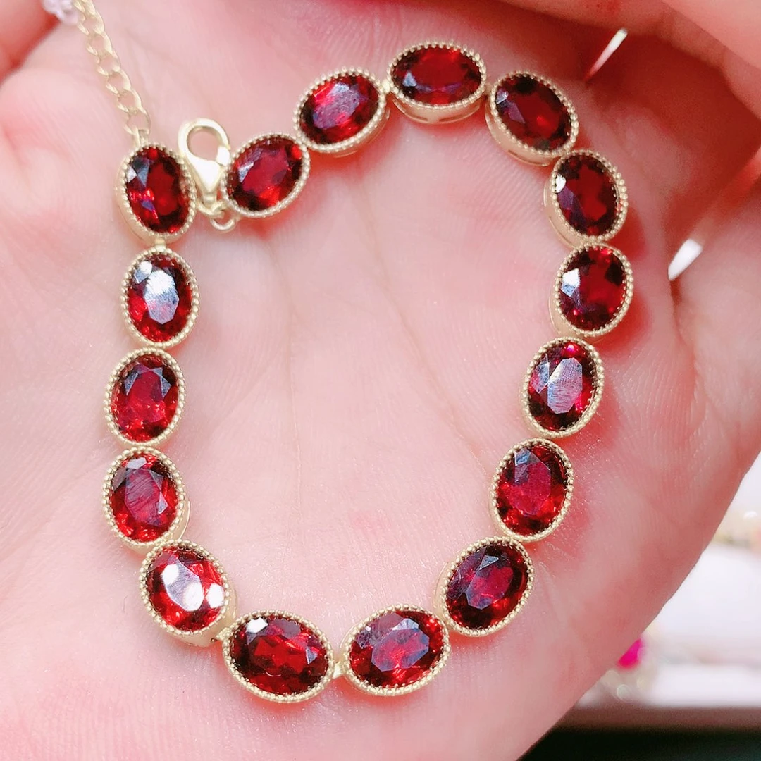 石榴石手链银S925镶嵌巧*珑5✖️7