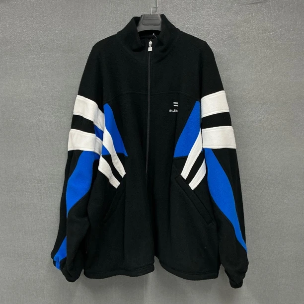 99新 Balenciaga/巴黎世家 双钩刺绣校服拼接抓绒外套/L码/3633
